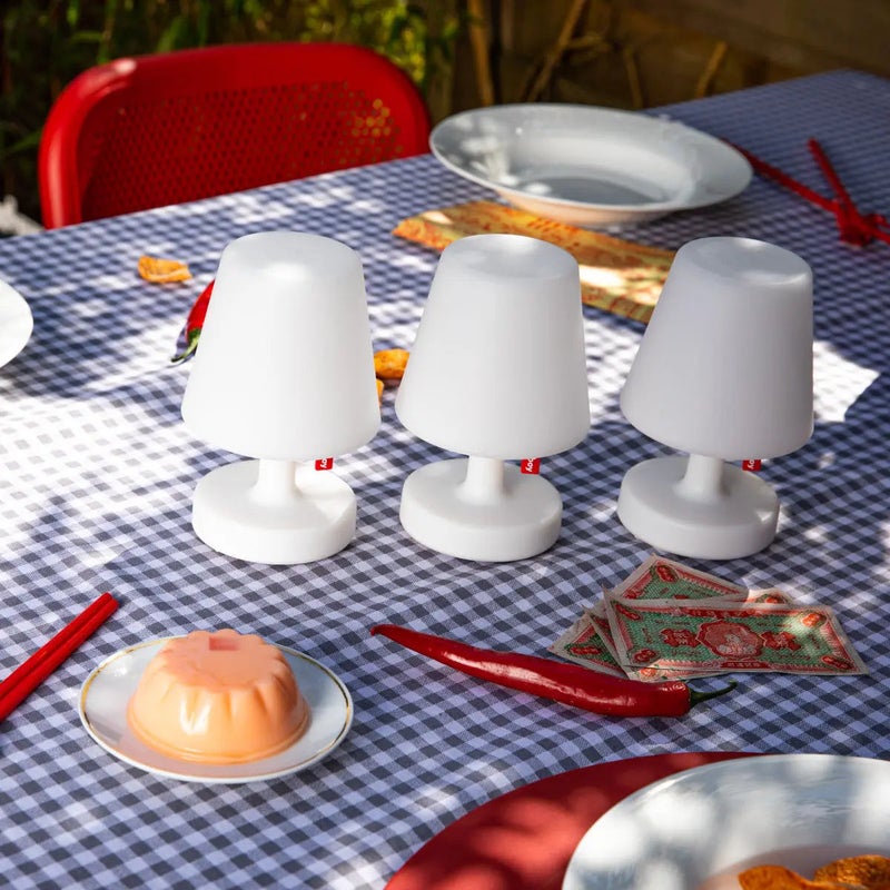 Fatboy Edison the Mini Table Lamp, Pack of 3 | Rechargeable | Wireless | Magnetic snap connector for easy charging | Warm white LED lamps to enhance the mood/atmosphere | IP44 splashproof | Ø 9.7 x 15 cm - White - Image 3